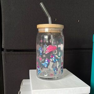 Marshalls Cowboy-Themed Glass Tumbler with Straw